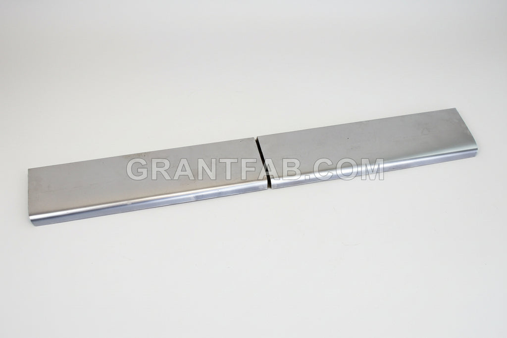 A silver 2 piece front rollpan for a 81-87 Chevy C-10 vehicle.