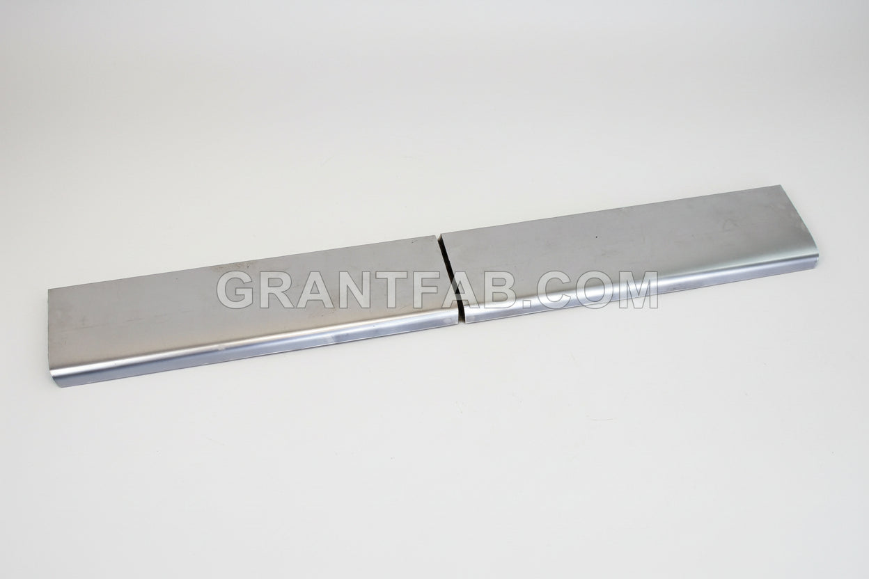 A silver 2 piece front rollpan for a 81-87 Chevy C-10 vehicle.