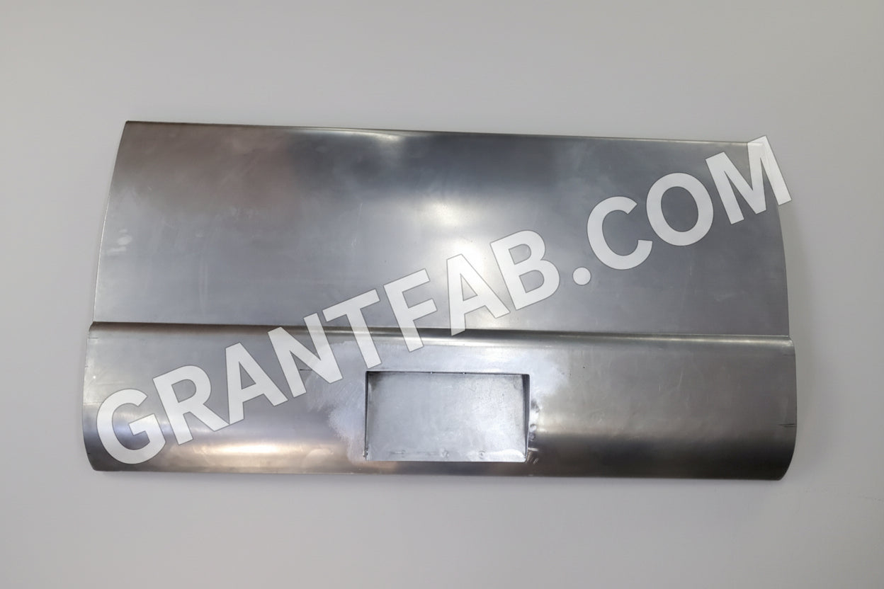 A silver sheet metal auto part with a box location at the center, designed for a Chevy S-10 vehicle.