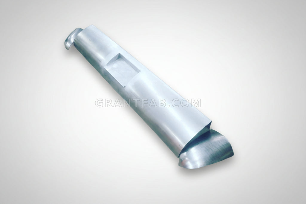 A silver-colored rollpan for a Ford F-250/ F-350 with a curved shape and end caps.