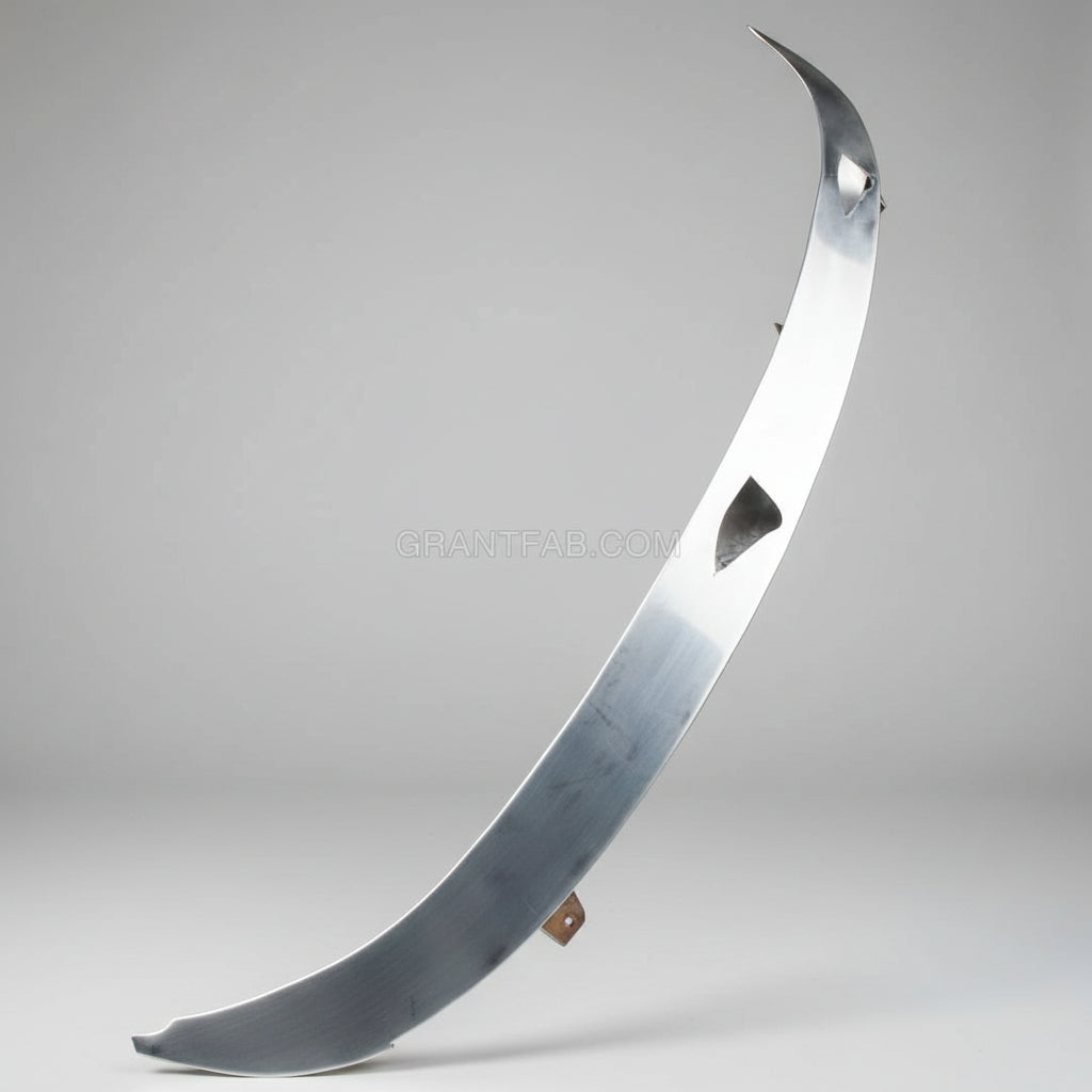 A silver steel wiper cowl with wiper holes, hand made in the U.S.A.