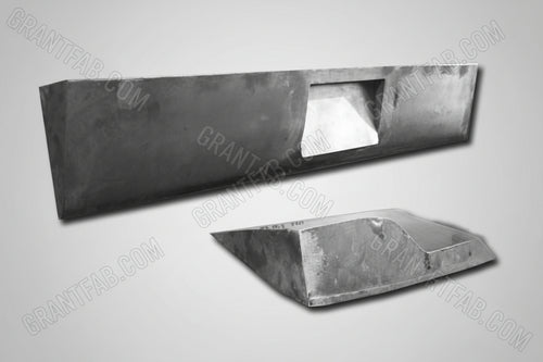 A black rollpan box for a vehicle, displayed from two different angles showing the front and side views.